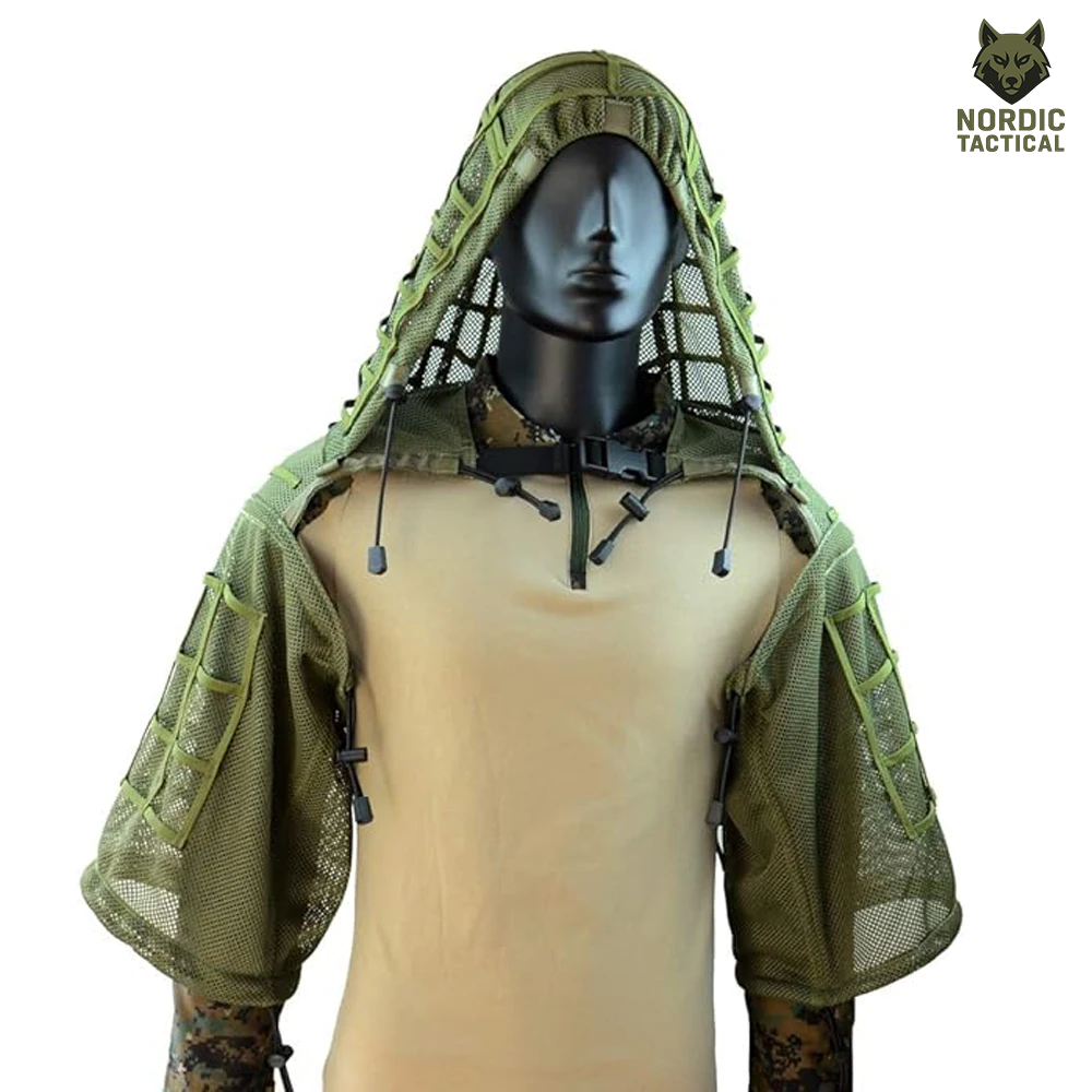 Tactical Ghillie Suit Foundation – Camouflage Sniper Hood & Poncho