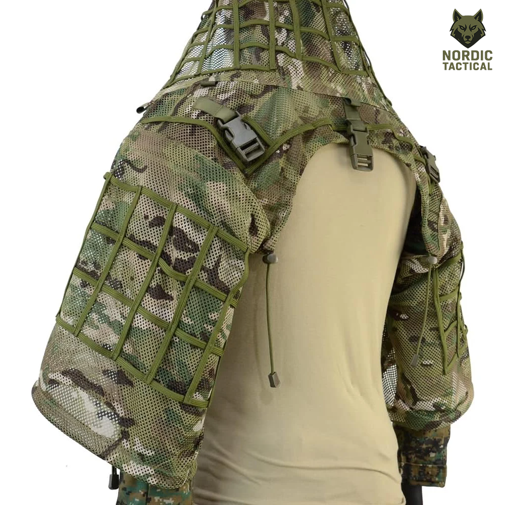 Tactical Ghillie Suit Foundation – Camouflage Sniper Hood & Poncho