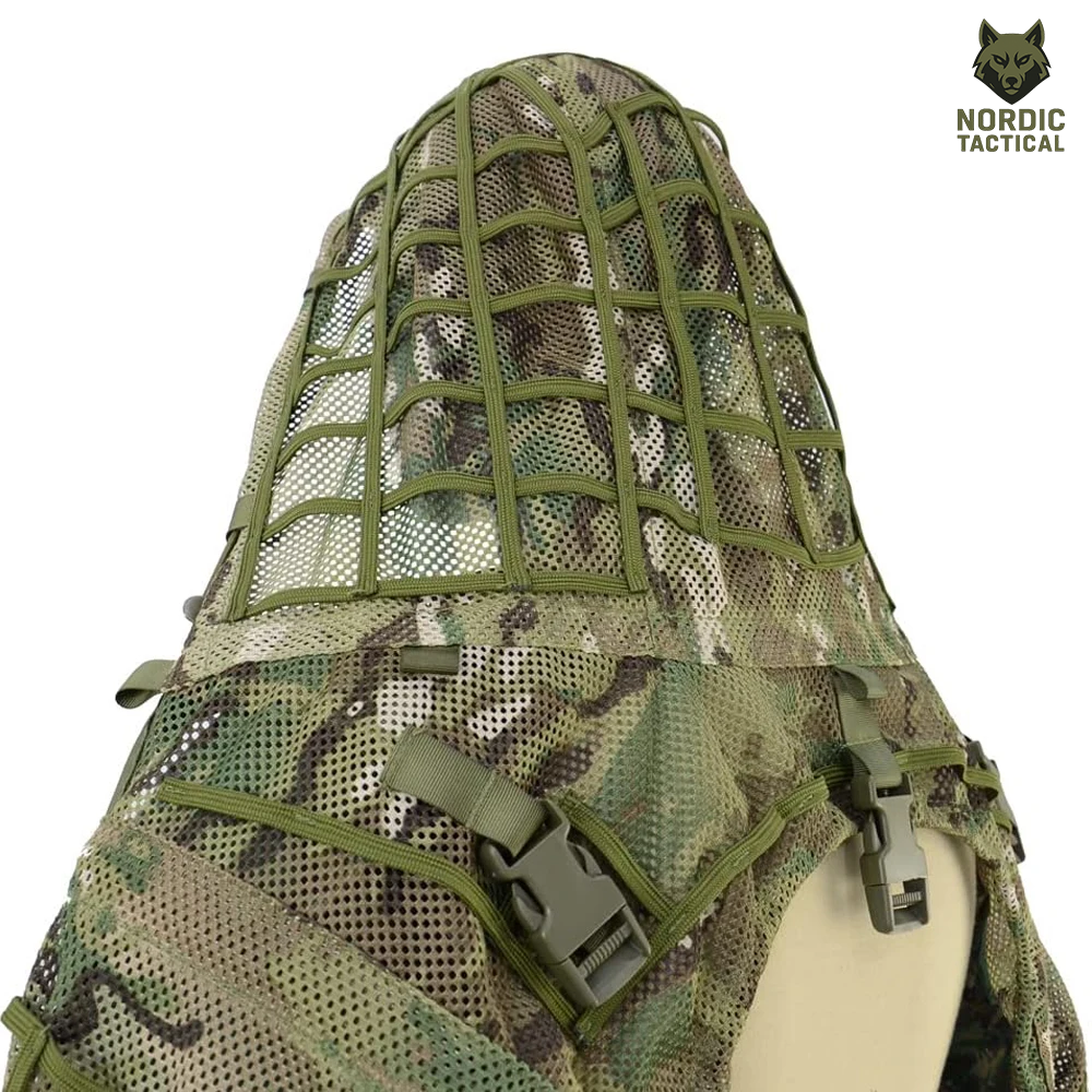 Tactical Ghillie Suit Foundation – Camouflage Sniper Hood & Poncho