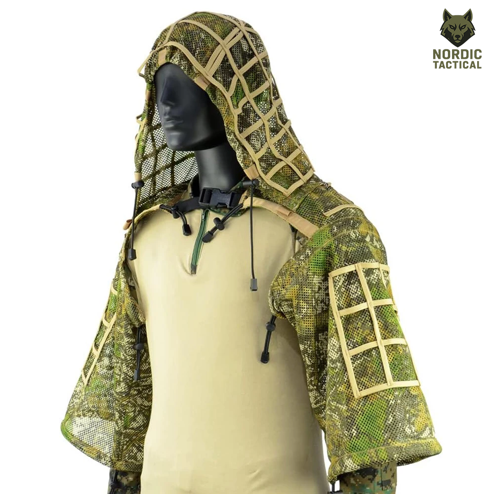 Tactical Ghillie Suit Foundation – Camouflage Sniper Hood & Poncho