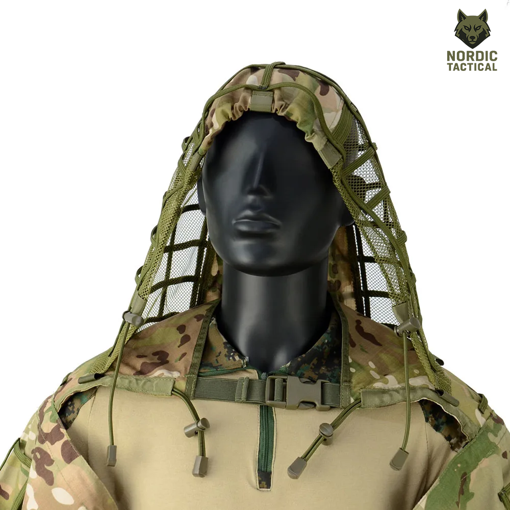 Tactical Ghillie Suit Foundation – Camouflage Sniper Hood & Poncho