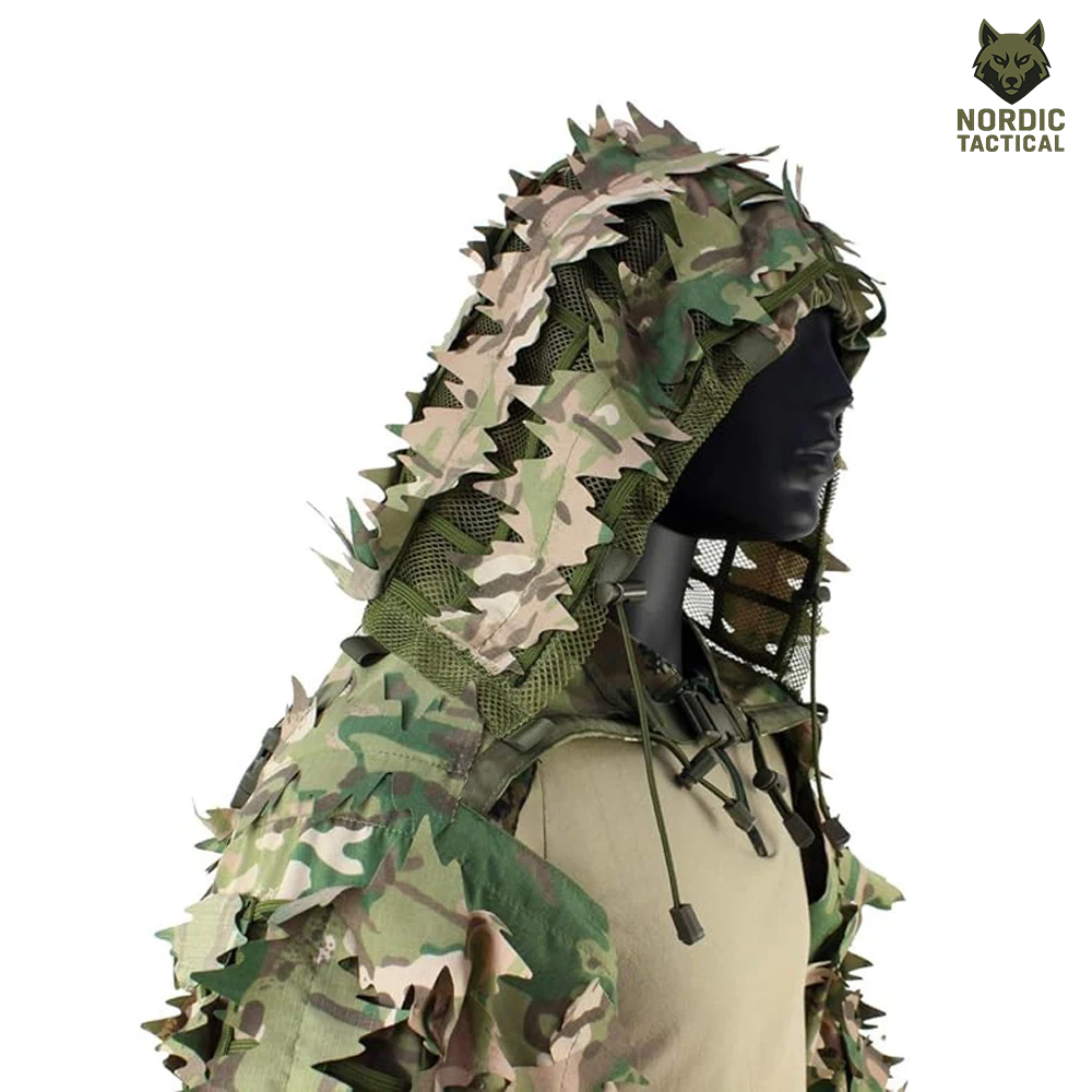 Tactical Ghillie Suit Foundation – Camouflage Sniper Hood & Poncho