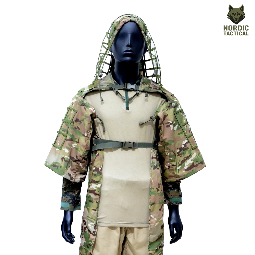 Tactical Ghillie Suit Foundation – Camouflage Sniper Hood & Poncho