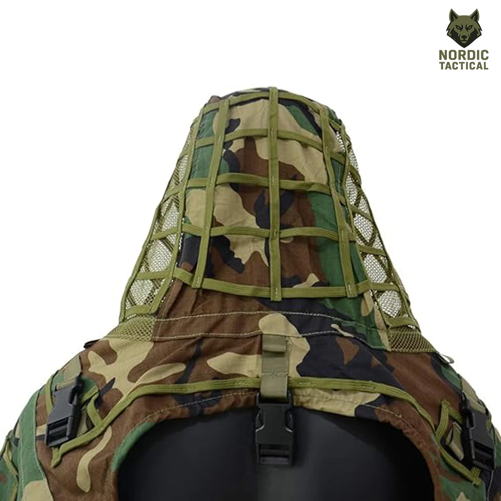Tactical Ghillie Suit Foundation – Camouflage Sniper Hood & Poncho