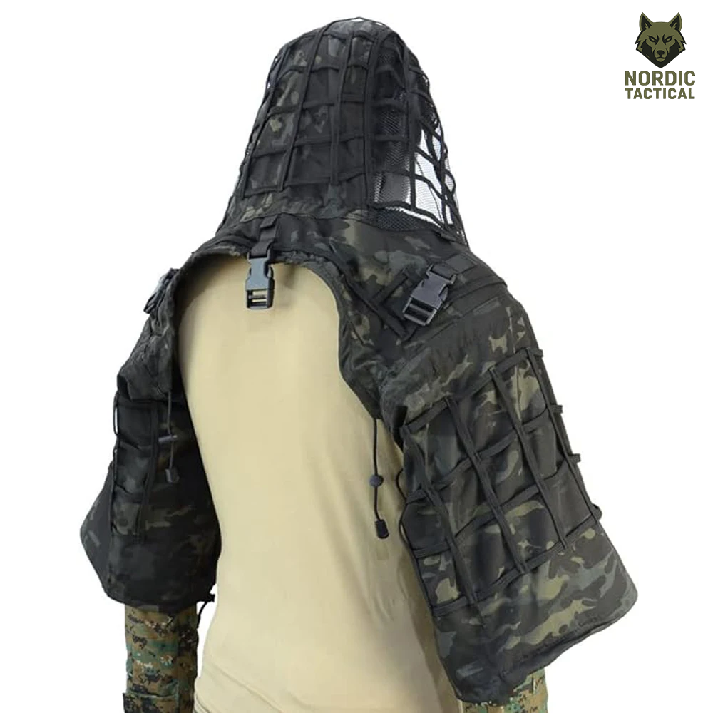 Tactical Ghillie Suit Foundation – Camouflage Sniper Hood & Poncho