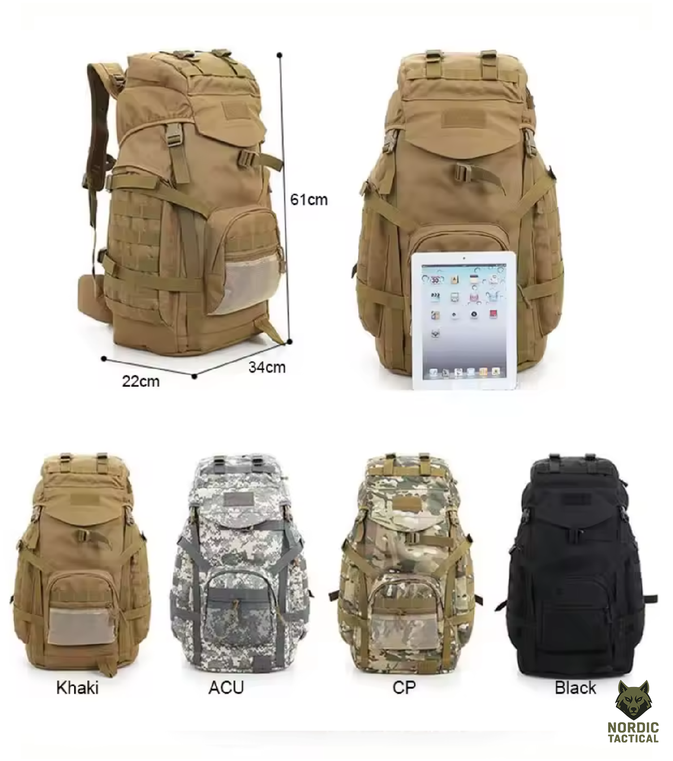 60L Military Tactical Backpack – Waterproof Outdoor MOLLE Rucksack