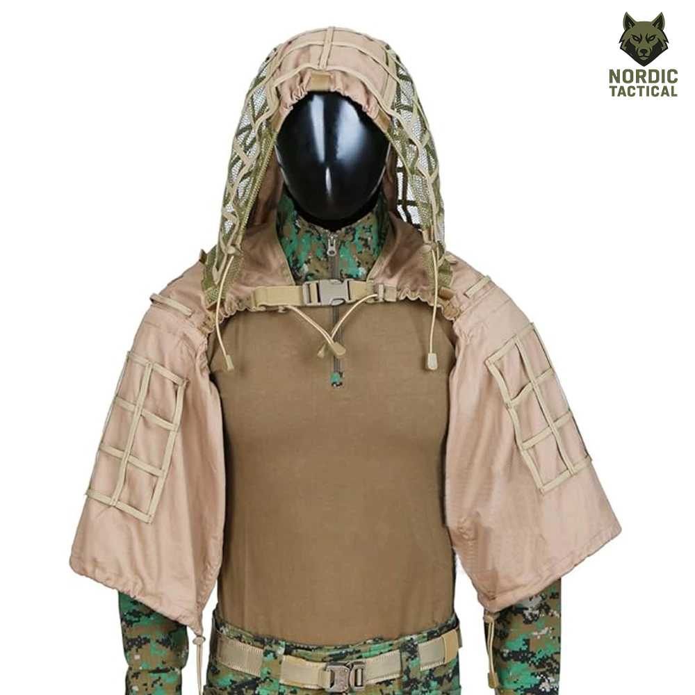 Tactical Ghillie Suit Foundation – Camouflage Sniper Hood & Poncho