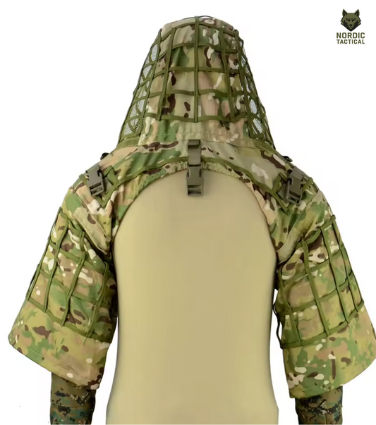 Tactical Ghillie Suit Foundation – Camouflage Sniper Hood & Poncho
